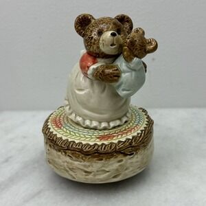 Otagiri Music Box Bears Brahams Lullaby Porcelain Figurine Mama Bear & Baby